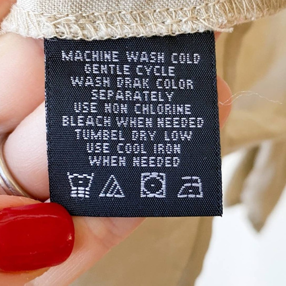 AVEC Women's Tan Linen V-Neck Long Sleeve Pleated Bodice Pop Over Blouse sz M - Picture 7 of 8